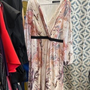 Little Mistress Swirl Pattern Long Sleeve Dress